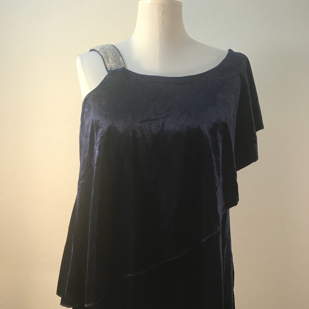 Belldini velvet blue one shoulder blouse